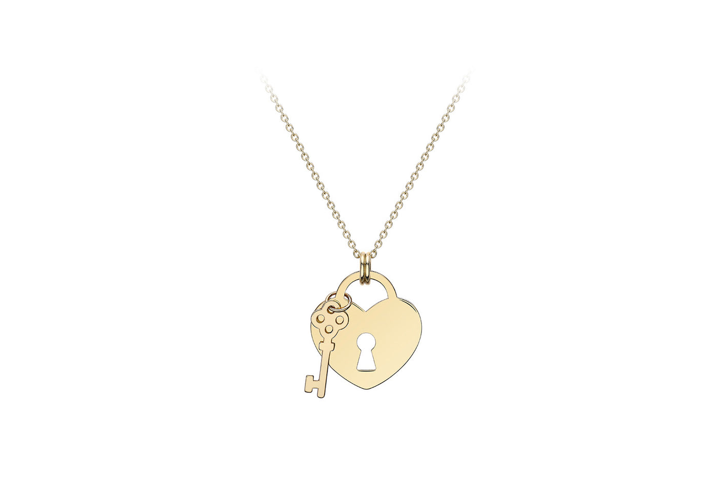 9K Yellow Gold Solid Padlock & Key Necklace 41-43cm