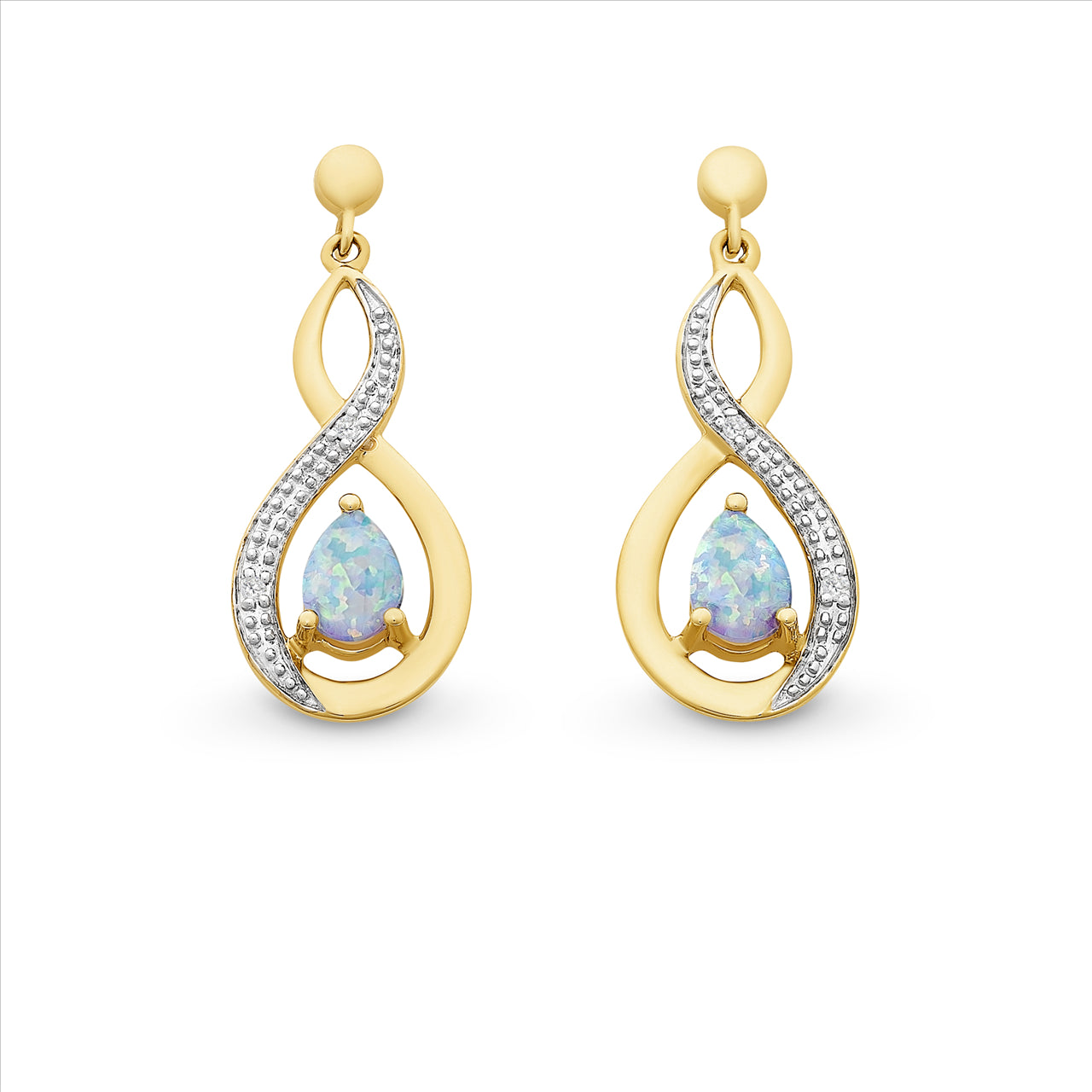 9k gold created opal & diamond earrings