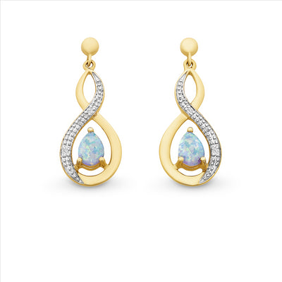 9k gold created opal & diamond earrings
