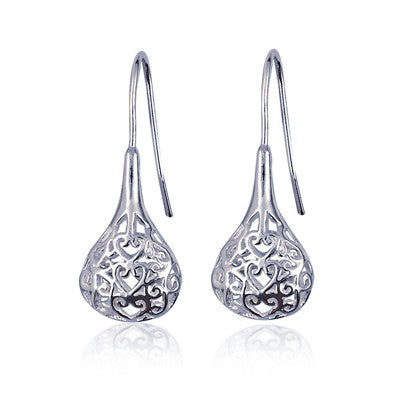 Sterling Silver - Puff Filigree Teardrop Earwire Earrings