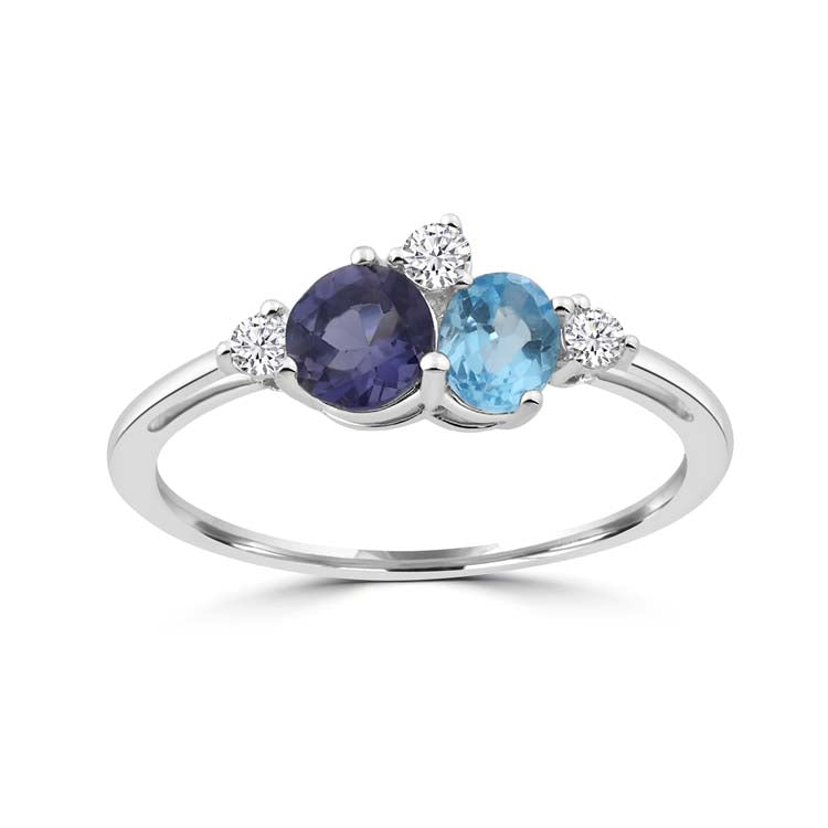 Diamond, Blue Topaz, Iolite Ring with 0.115ct Diamonds in 9K White Gold