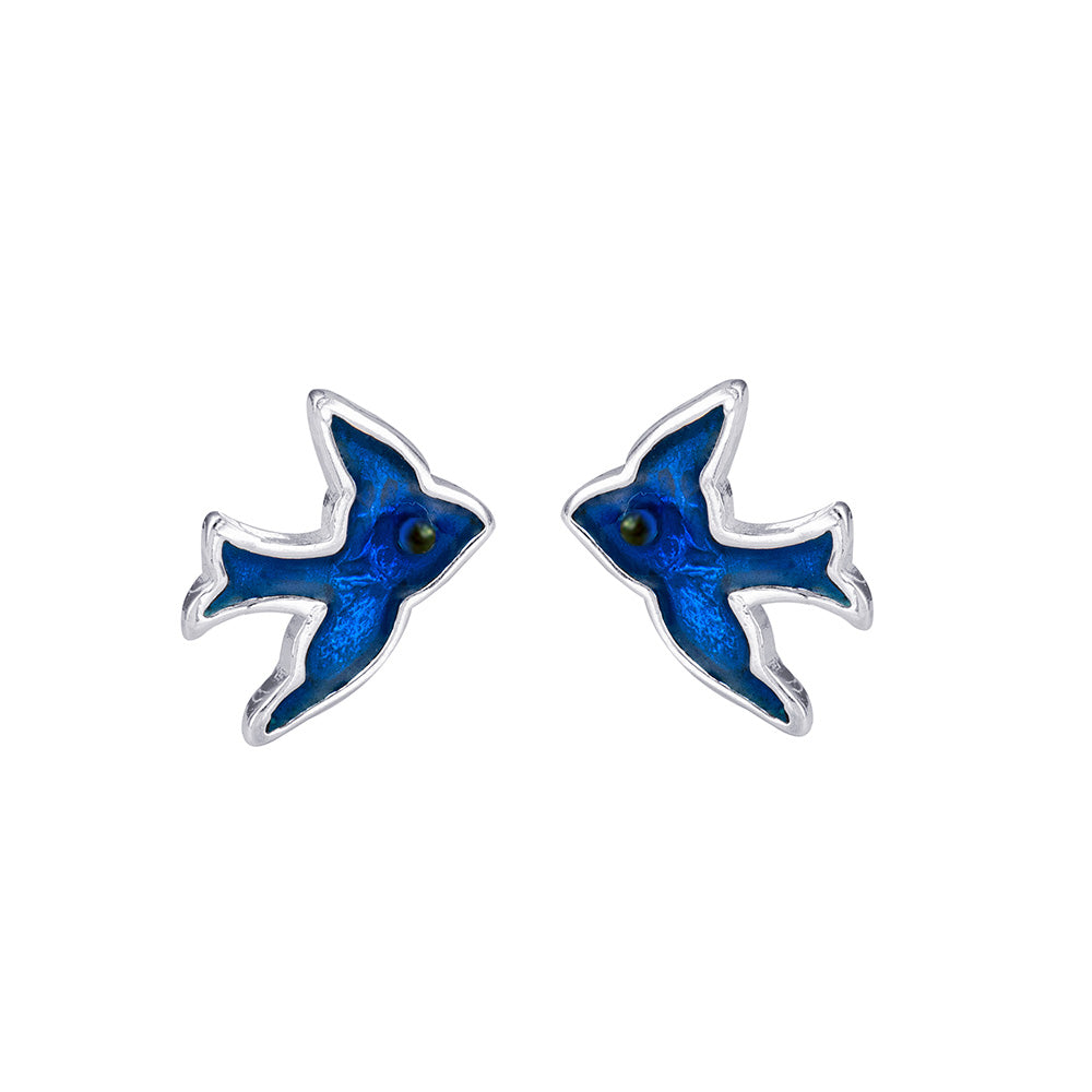 Sterling Silver Blue Bird Stud Earrings